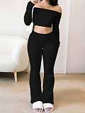 2026 Casual Solid Color Off-Shoulder Long-Sleeved Fitted Top and Pants Two-Piece Set RS-HL141