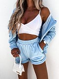 2026 Casual Solid Color Zipper Hooded Sweatshirt and Shorts Two-Piece Set RS-0187