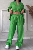 Casual Cotton Linen Solid Color Shirt Drawstring Wide-Leg Pants Set RS-1177