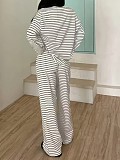 Casual Striped Long-Sleeve Top and High-Waisted Pants Set RS-0052