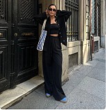 Casual Cotton Linen Solid Color Shirt Drawstring Wide-Leg Pants Set RS-1177