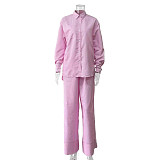 New Casual Loose Striped Shirt and Loungewear Set RS-0125