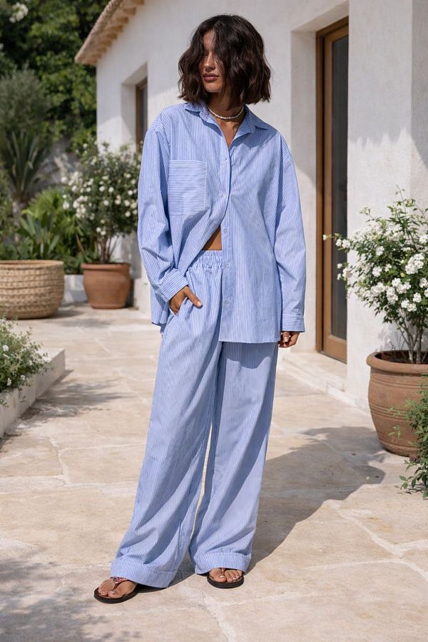 New Casual Loose Striped Shirt and Loungewear Set RS-0125