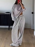 Casual Striped Long-Sleeve Top and High-Waisted Pants Set RS-0052