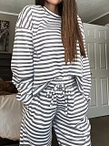 Casual Striped Long-Sleeve Top and High-Waisted Pants Set RS-0052