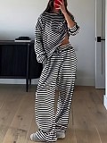 Casual Striped Long-Sleeve Top and High-Waisted Pants Set RS-0052