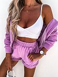 2026 Casual Solid Color Zipper Hooded Sweatshirt and Shorts Two-Piece Set RS-0187