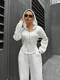 New Fashion Solid Color Hooded Cardigan Slim Fit Casual Pants Two-Piece Set RS-6999