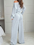Casual Solid Color Sweatshirt Off-Shoulder Loose Knit Long-Sleeve Top and Pants Set RS-2279