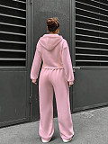 New Fashion Solid Color Hooded Cardigan Slim Fit Casual Pants Two-Piece Set RS-6999