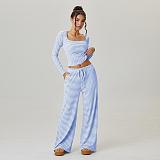 New Fashion Striped Slim Fit Square Neck Top and Wide Leg Pants Set RS-TK2