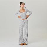 New Fashion Striped Slim Fit Square Neck Top and Wide Leg Pants Set RS-TK2