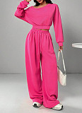 Casual Solid Color Sweatshirt Off-Shoulder Loose Knit Long-Sleeve Top and Pants Set RS-2279