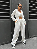 New Fashion Solid Color Hooded Cardigan Slim Fit Casual Pants Two-Piece Set RS-6999