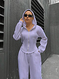 New Fashion Solid Color Hooded Cardigan Slim Fit Casual Pants Two-Piece Set RS-6999
