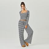 New Fashion Striped Slim Fit Square Neck Top and Wide Leg Pants Set RS-TK2