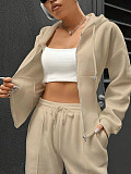 New Fashion Solid Color Hooded Cardigan Slim Fit Casual Pants Two-Piece Set RS-6999
