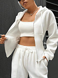 New Fashion Solid Color Hooded Cardigan Slim Fit Casual Pants Two-Piece Set RS-6999