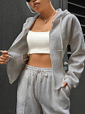 New Fashion Solid Color Hooded Cardigan Slim Fit Casual Pants Two-Piece Set RS-6999