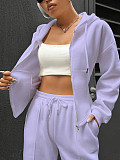 New Fashion Solid Color Hooded Cardigan Slim Fit Casual Pants Two-Piece Set RS-6999