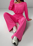 Casual Solid Color Sweatshirt Off-Shoulder Loose Knit Long-Sleeve Top and Pants Set RS-2279