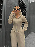 New Fashion Solid Color Hooded Cardigan Slim Fit Casual Pants Two-Piece Set RS-6999