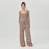 New Fashion Striped Slim Fit Square Neck Top and Wide Leg Pants Set RS-TK2
