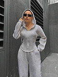 New Fashion Solid Color Hooded Cardigan Slim Fit Casual Pants Two-Piece Set RS-6999