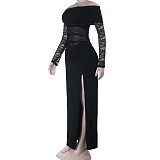 Sexy Lace-Trimmed Long-Sleeved High-Slit Dress SUM-25072