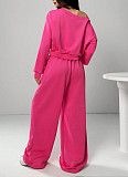 Casual Solid Color Sweatshirt Off-Shoulder Loose Knit Long-Sleeve Top and Pants Set RS-2279