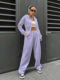 New Fashion Solid Color Hooded Cardigan Slim Fit Casual Pants Two-Piece Set RS-6999