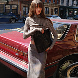 Fashionable Plaid Print Long-Sleeved Stand Collar Top and Slim Fit Bodycon Long Skirt Set RS-20249