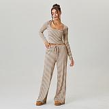 New Fashion Striped Slim Fit Square Neck Top and Wide Leg Pants Set RS-TK2