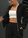 New Fashion Solid Color Hooded Cardigan Slim Fit Casual Pants Two-Piece Set RS-6999