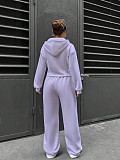 New Fashion Solid Color Hooded Cardigan Slim Fit Casual Pants Two-Piece Set RS-6999