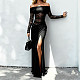 Sexy Lace-Trimmed Long-Sleeved High-Slit Dress SUM-25072