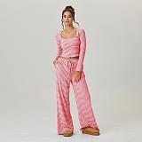 New Fashion Striped Slim Fit Square Neck Top and Wide Leg Pants Set RS-TK2