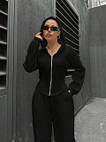 New Fashion Solid Color Hooded Cardigan Slim Fit Casual Pants Two-Piece Set RS-6999