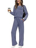 Casual Long-Sleeve Crew Neck Sweatshirt Set with Elastic Waist and Wide-Leg Pants RS-611