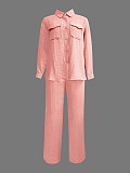 2026 Casual Solid Color Long-Sleeve Shirt and Loose-Fitting Trousers Set RS-2212