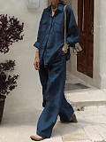 2026 Casual Solid Color Long-Sleeve Shirt and Loose-Fitting Trousers Set RS-2212