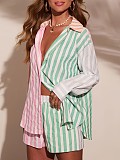 2026 Casual Striped Single-Breasted Long-Sleeve Shirt and Shorts Set RS-2176