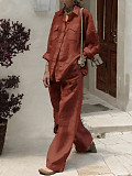 2026 Casual Solid Color Long-Sleeve Shirt and Loose-Fitting Trousers Set RS-2212