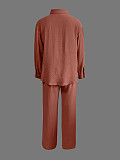 2026 Casual Solid Color Long-Sleeve Shirt and Loose-Fitting Trousers Set RS-2212