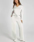 2026 Casual Loose V-neck Long-sleeved Top with Drawstring Elastic Waist and Flared Pants Two-Piece Set RS-015