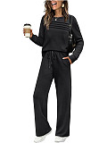 Casual Long-Sleeve Crew Neck Sweatshirt Set with Elastic Waist and Wide-Leg Pants RS-611