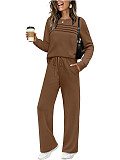 Casual Long-Sleeve Crew Neck Sweatshirt Set with Elastic Waist and Wide-Leg Pants RS-611