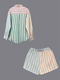2026 Casual Striped Single-Breasted Long-Sleeve Shirt and Shorts Set RS-2176