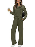 Casual Long-Sleeve Crew Neck Sweatshirt Set with Elastic Waist and Wide-Leg Pants RS-611