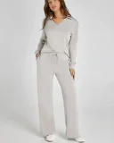 2026 Casual Loose V-neck Long-sleeved Top with Drawstring Elastic Waist and Flared Pants Two-Piece Set RS-015
